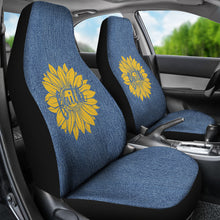 Load image into Gallery viewer, Faith Sunflower on Rustic Light Blue Faded Faux Denim Style Background Car Seat Covers
