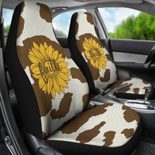 Load image into Gallery viewer, Brown Faux Cow Hide With Faith Sunflower Car Seat Covers Christian Theme