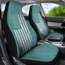 Load image into Gallery viewer, Distressed American Flag Turquoise Faux Denim Car Seat Covers