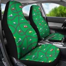 Load image into Gallery viewer, Green Car Seat Covers With Roads and Cars