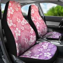 Load image into Gallery viewer, Purple and Coral Ombre Car Seat Covers With White Hibiscus Flower Pattern Overalay