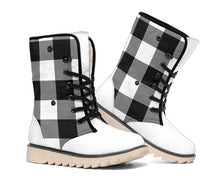 Load image into Gallery viewer, Buffalo Plaid Color Block Fur Lined Snow Boots Black and White Winter Boots
