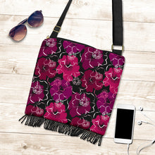 Load image into Gallery viewer, Black With Colorful Flowers Boho Bag With Fringe and Crossbody Strap