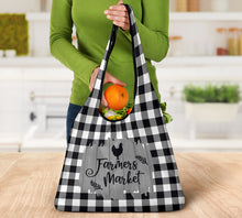 Load image into Gallery viewer, Black and White Buffalo Plaid Farmers Market Grocery Bags 3 Pack