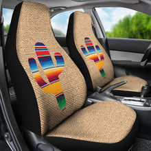 Load image into Gallery viewer, Faux Burlap Car Seat Covers Set With Colorful Serape Cactus Design