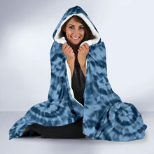 Load image into Gallery viewer, Blue Tie Dye Hooded Blanket With White Fleece Lining