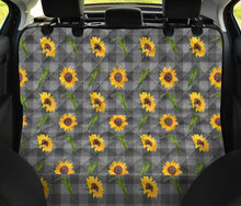 Load image into Gallery viewer, Gray Buffalo Plaid Faux Denim Style With Sunflowers Back Seat Cover For Pets