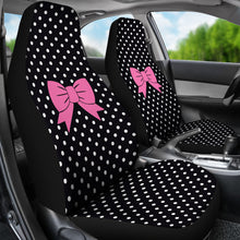Load image into Gallery viewer, Black and White Polkadots With Pink Bows Car Seat Covers