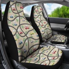 Load image into Gallery viewer, Tan With Cars, Roads and Trucks Playmat Style Design Car Seat Covers Set