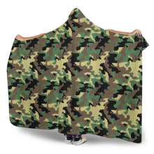 Load image into Gallery viewer, Camo Hooded Blanket Green, Brown and Black Camouflage With Sherpa Lining