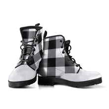 Load image into Gallery viewer, Black and White Buffalo Plaid Vegan Leather Boots