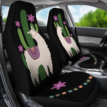 Load image into Gallery viewer, Alpaca Car Seat Covers Boho Hippie Style Cactus and Flowers Desert Motif Purple and Black