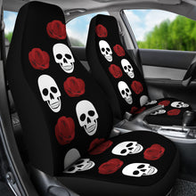 Load image into Gallery viewer, Black With Large Skulls and Roses Car Seat Covers