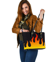 Load image into Gallery viewer, Flames on Black Vegan Leather Tote Bag