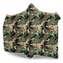 Load image into Gallery viewer, Camo Hooded Blanket Green, Brown, Tan and Black Camouflage With Sherpa Lining