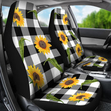 Load image into Gallery viewer, Black and White Buffalo Plaid With Rustic Sunflowers Car Seat Covers Seat Protectors Farmhouse