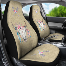 Load image into Gallery viewer, Wild and Free Dark Tan Boho Cow Skull Car Seat Covers