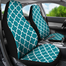 Load image into Gallery viewer, Teal and White Quatrefoil Car Seat Covers