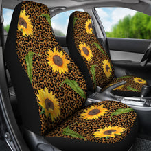 Load image into Gallery viewer, Rustic Sunflowers and Leaves on Leopard Print Car Seat Covers Seat Protectors