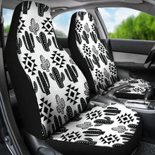 Load image into Gallery viewer, Black and White Boho Cactus Pattern Car Seat Covers Seat Protectors Set Of 2