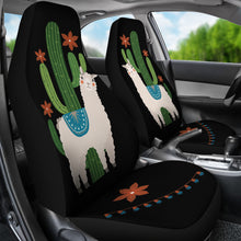 Load image into Gallery viewer, Alpaca Car Seat Covers Boho Hippie Design With Cactus and Flowers
