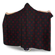 Load image into Gallery viewer, Black With Red Fleur De Lis Hooded Blanket With Sherpa Lining