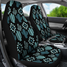 Load image into Gallery viewer, Teal Boho Cactus Pattern on Black Car Seat Covers Seat Protectors Set of 2
