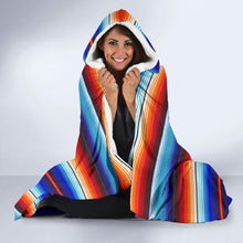 Load image into Gallery viewer, Blue and Orange Serape Style Striped Hooded Blanket With Fleece Lining