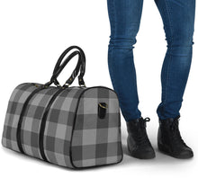 Load image into Gallery viewer, Gray Buffalo Plaid Duffel Travel Bag With Faux Leather Handles