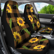 Load image into Gallery viewer, Brown Buffalo Plaid Car Seat Covers With Rustic Sunflowers Farmhouse