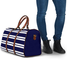 Load image into Gallery viewer, Navy Blue and White Striped Travel Bag Duffel