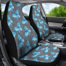 Load image into Gallery viewer, Dark Gray White Leaves Background With Blue Butterfly Car Seat Covers