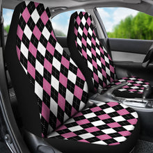 Load image into Gallery viewer, Pink Black and White Argyle Pattern Car Seat Covers