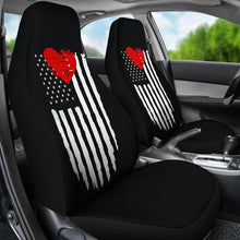 Load image into Gallery viewer, Black With Distressed American Flag and Red Heart Car Seat Covers Seat