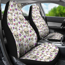 Load image into Gallery viewer, White With Pink and Purple Skulls and Roses Car Seat Covers