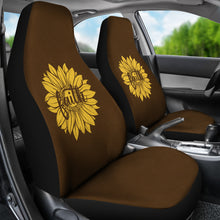 Load image into Gallery viewer, Faith Sunflower on Dark Brown Faux Suede Background Car Seat Covers
