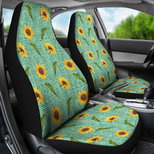 Load image into Gallery viewer, Turquoise Burlap Design With Sunflower Pattern Car Seat Covers