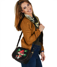 Load image into Gallery viewer, Black Saddle Bag With Mushroom and Fern Design
