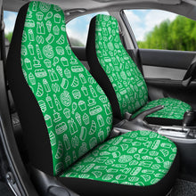 Load image into Gallery viewer, Delivery Driver Green and White Fast Food Pattern Car Seat Covers Set of 2