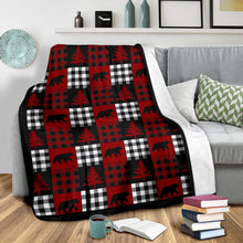 Load image into Gallery viewer, Red, Black and White, Buffalo Plaid Patchwork Style Fleece Throw Blanket