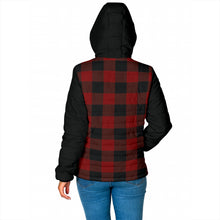 Load image into Gallery viewer, Dark Red and Black Buffalo Plaid Women's Puffer Jacket Quilted Hooded Coat