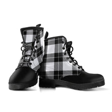 Load image into Gallery viewer, Black and White Tartan Plaid Boots Vegan Leather