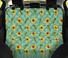 Load image into Gallery viewer, Turquoise Burlap Design With Sunflower Pattern Back Seat Protectors