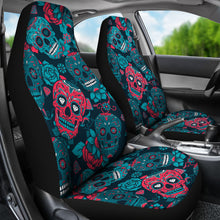 Load image into Gallery viewer, Red & Blue Sugar Skull Car Seat Covers