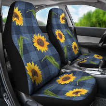 Load image into Gallery viewer, Blue Denim Buffalo Plaid With Rustic Sunflowers Car Seat Covers