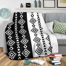 Load image into Gallery viewer, Black and White Ethnic Tribal Contrast Pattern Fleece Blanket