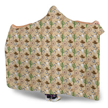 Load image into Gallery viewer, Western Pattern Hooded Blanket Tan With Sherpa Lining