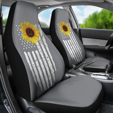 Load image into Gallery viewer, Gray With Distressed American Flag and Sunflower Car Seat Covers Set