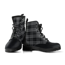 Load image into Gallery viewer, Gray and Black Plaid Vegan Leather Color Block Boots