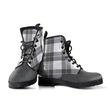 Load image into Gallery viewer, Gray and White Plaid Vegan Leather Boots